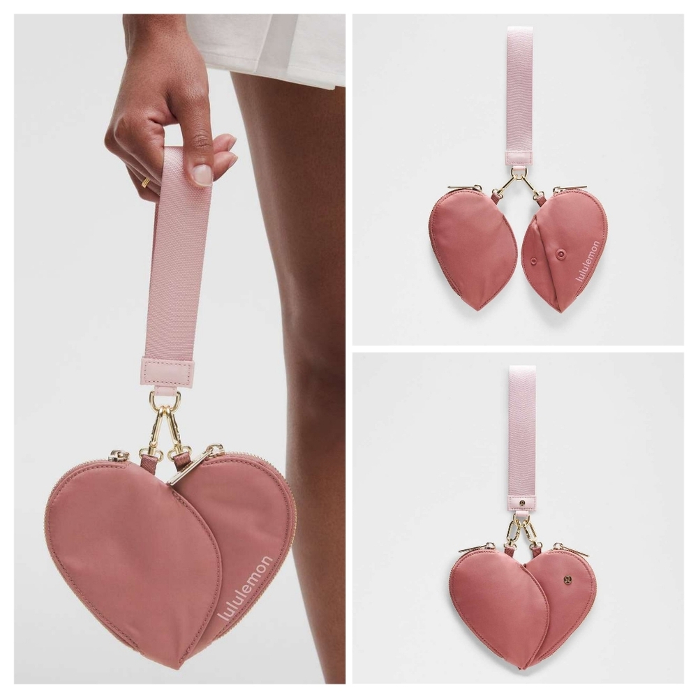 NWT Lululemon Dual Pouch Wristlet *Heart* Spiced Chai / Pink Haze / Gold 🩷